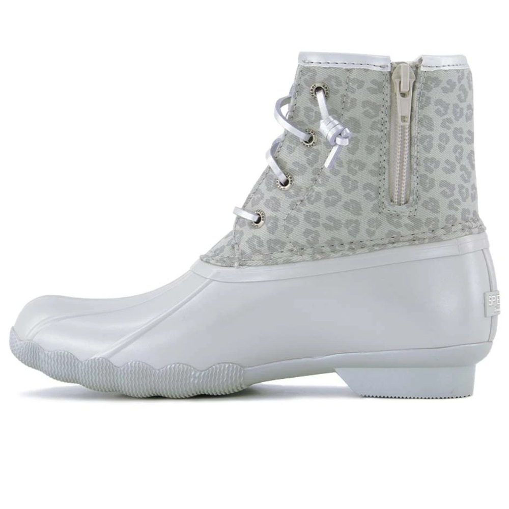 Sperry Kids Saltwater Boot Grey Leopard Silver Duck Boot Big Girls Size 6 NEW - Picture 3 of 9